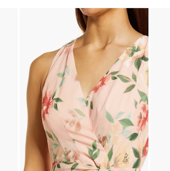 Eliza J Floral Gathered Dress Blush Sz 6 - Picture 2 of 15